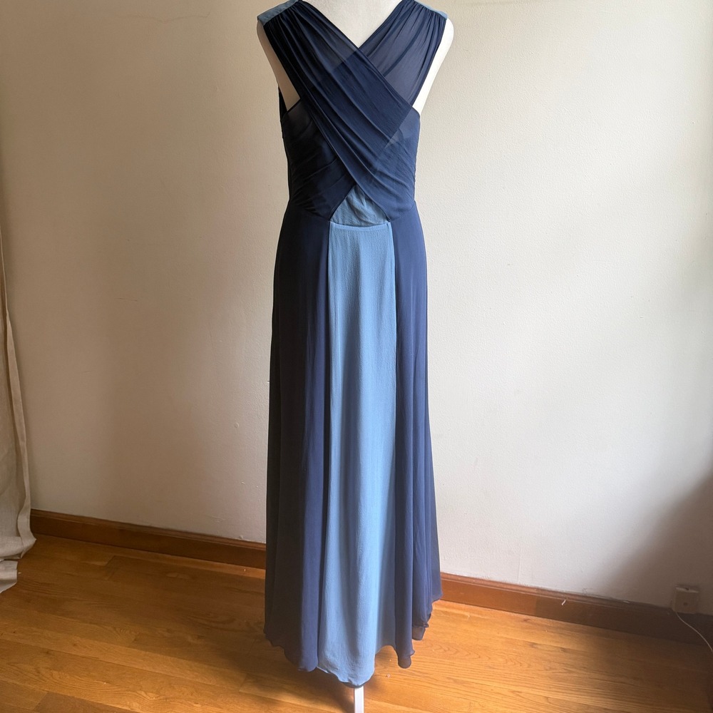 Reiss Colorblock Chiffon Maxi Dress Crisscross Back Blue Size 6 Excellent - Picture 3 of 9